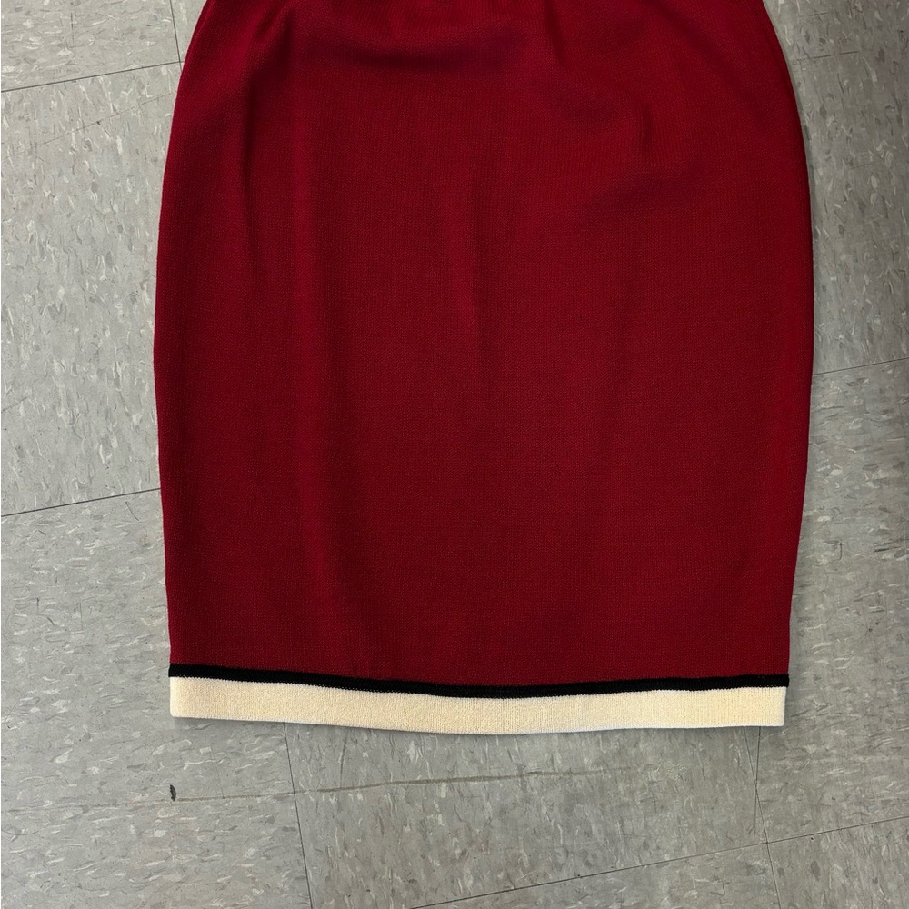 ST JOHN  Red Pencil Skirt with Black and White Trim